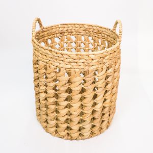 Knitting water hyacinth storage basket with metal mouth, sturdy handle – DE23021