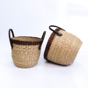 Set of handmade seagrass baskets for storing things, pots for indoor plants